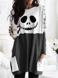 Halloween Ghost Face Stitch Contrast Color T-shirt
