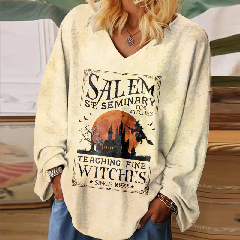 Salem ST. Seminary For Witches Print Women's Loose Long-sleeved T-shirt