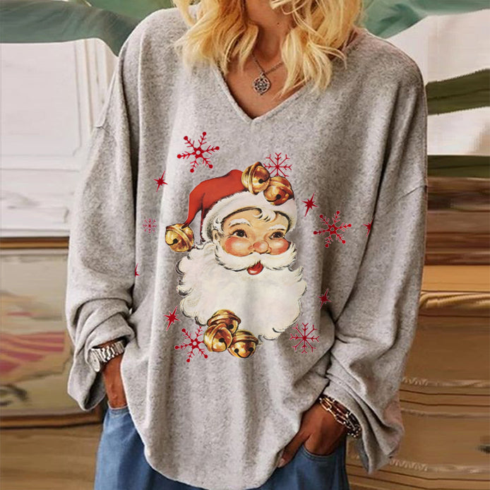 Santa Claus Printed Women's V-neck T-shirt