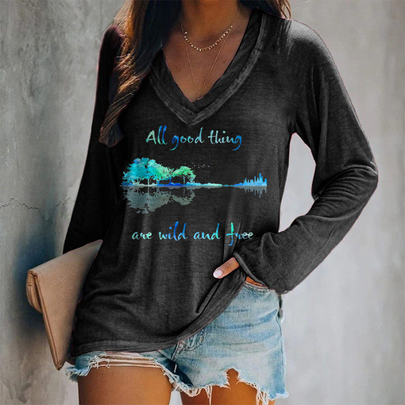 All Good Thing Are Wild And Free Printed Long Sleeve T-shirt