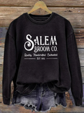 Women's Salem Broom Co Quality Handcrafted Enchanted Est 1692 Printed Round Neck Long Sleeve Shirts