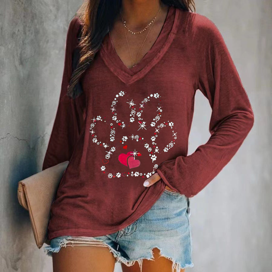 Heart Footsprint Printed Long Sleeve T-shirt