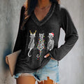 Christmas Cat Printed Long Sleeves T-shirt