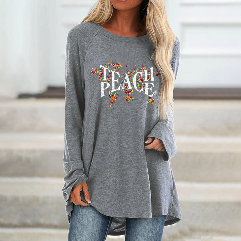 The Peace Printed Loose Casual T-shirt