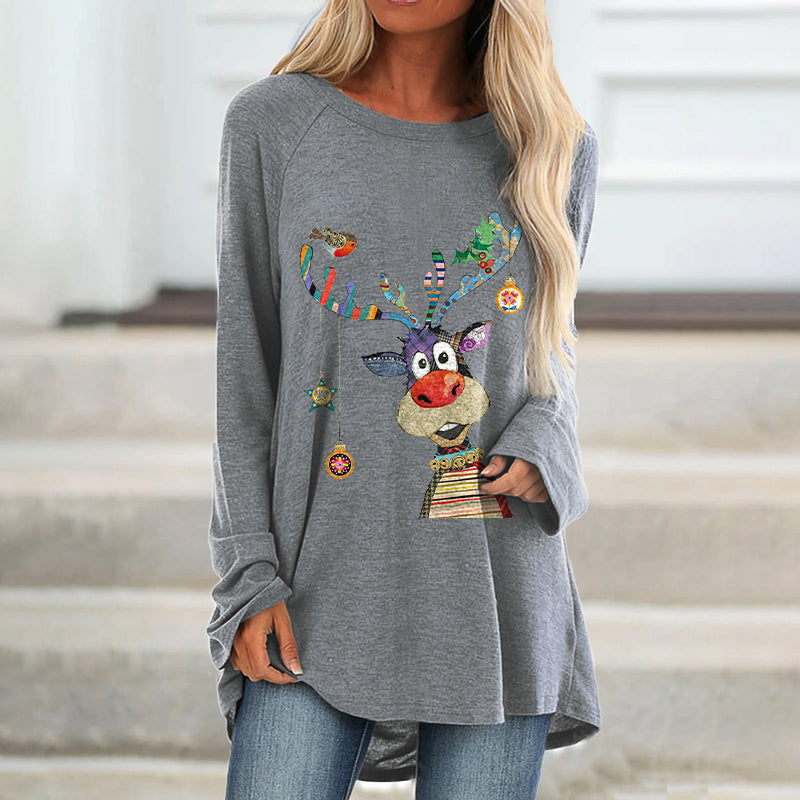 Christmas Reindeer Printed Women's Loose T-shirt