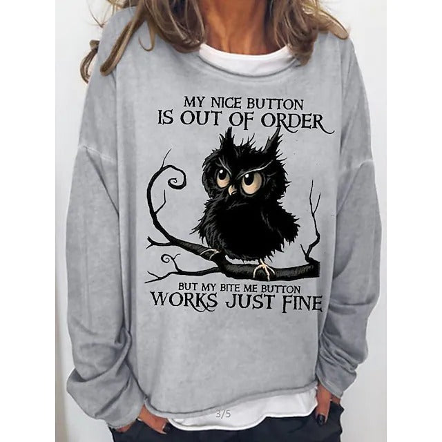 Women's My Nice Button Is Out Of Order But My Bite Me Button Works Just Fine Funny Print Casual T-Shirt