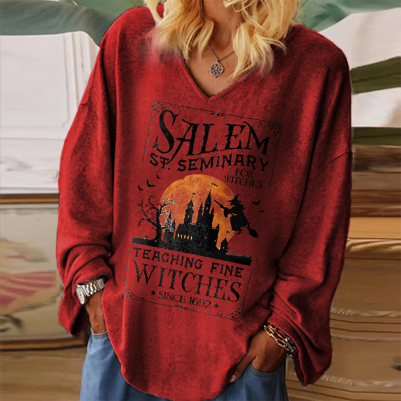 Salem ST. Seminary For Witches Print Women's Loose Long-sleeved T-shirt