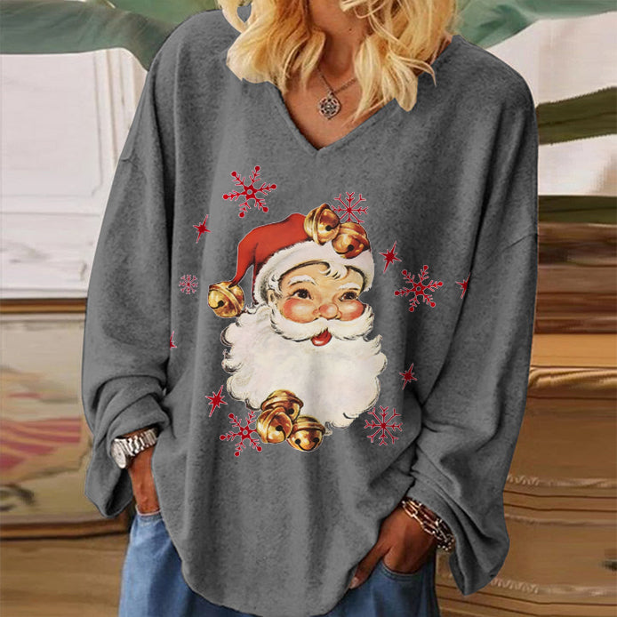 Santa Claus Printed Women's V-neck T-shirt