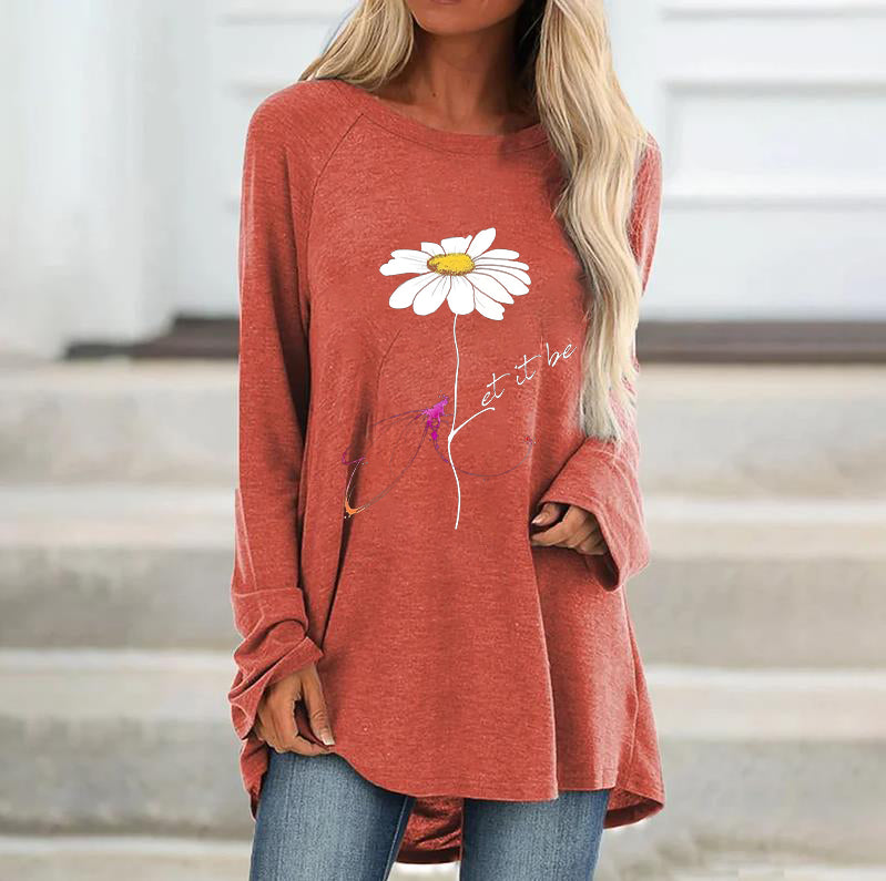 Floral Print Casual Long Sleeve Women's T-Shirt