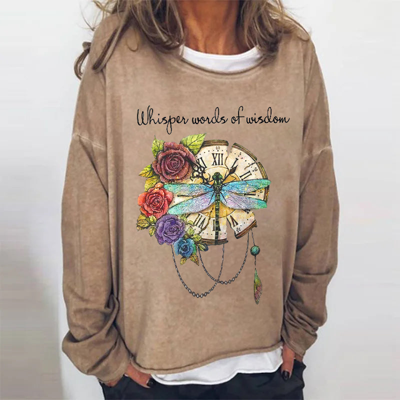 Printed Round Neck Long Sleeve Women's T-shirt
