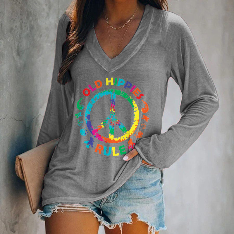 Old Hippie Rule V-neck Printed Women's T-shirt