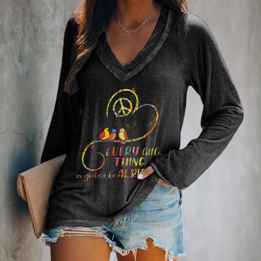 Every Little Thing Is Gonna Be Alright Printed Long Sleeve T-shirt
