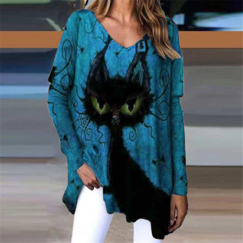 Cobweb And Cat Printed Oversize Women's T-shirt