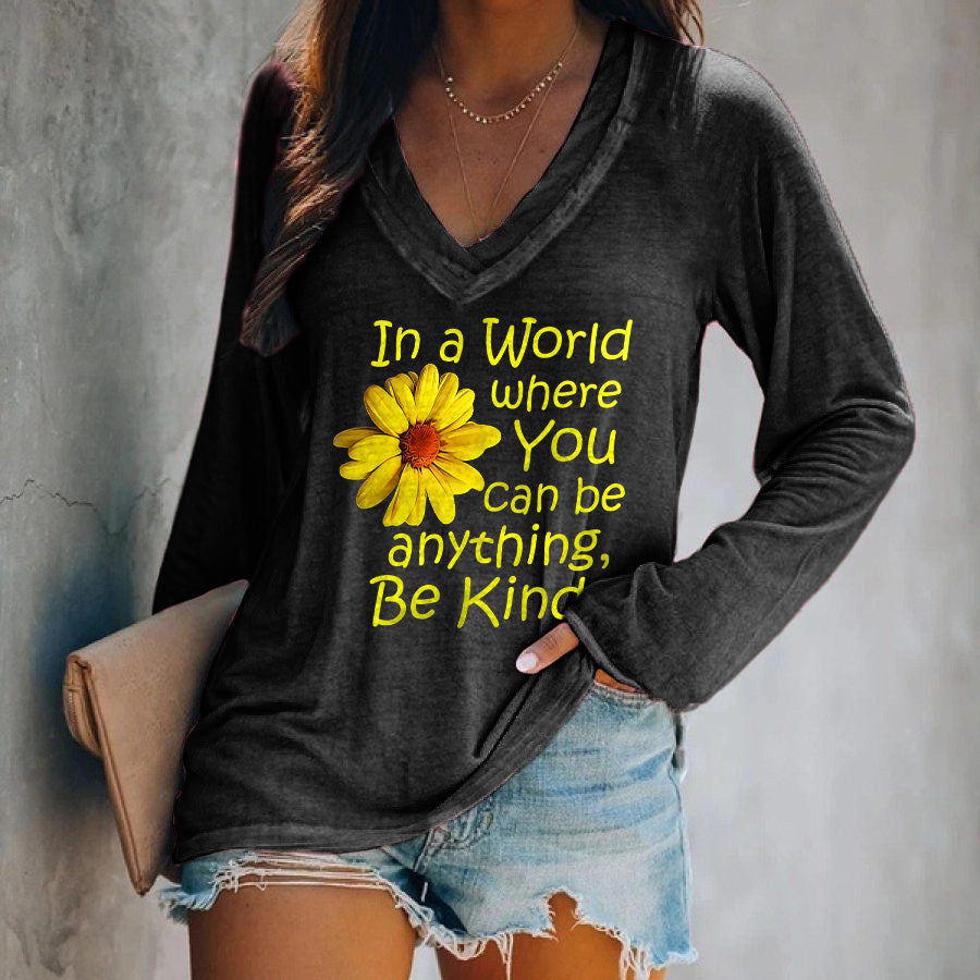 In A World Where You Can Be Everything, Be Kind Printed Women's T-shirt