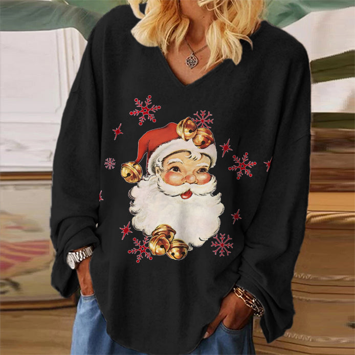 Santa Claus Printed Women's V-neck T-shirt