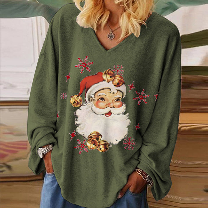 Santa Claus Printed Women's V-neck T-shirt