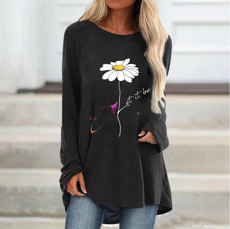 Floral Print Casual Long Sleeve Women's T-Shirt