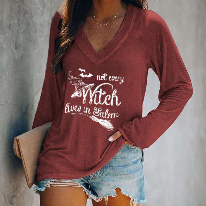 Not Every Witch Live In Salem Printed V-neck T-shirt