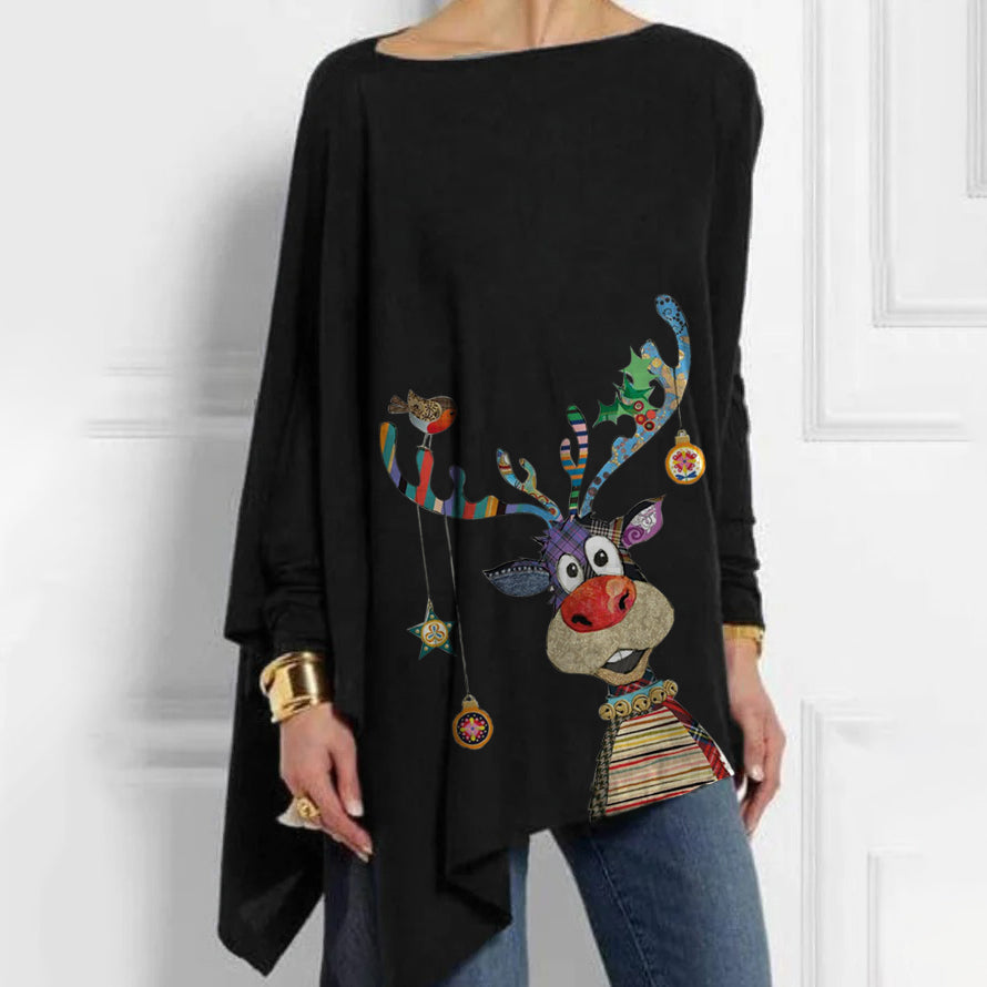 Various Ornaments Hung On The Head Of The Elk Funny Printed T-shirt
