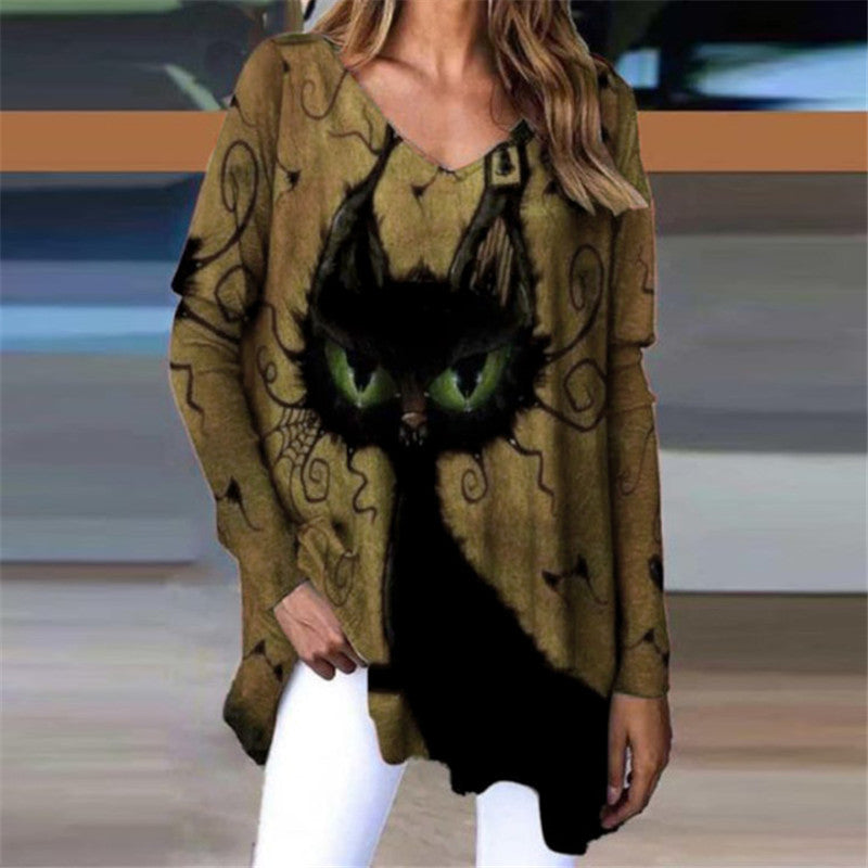 Cobweb And Cat Printed Oversize Women's T-shirt