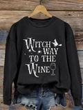 Women's Halloween Witch Way To The Wine Print T Shirt
